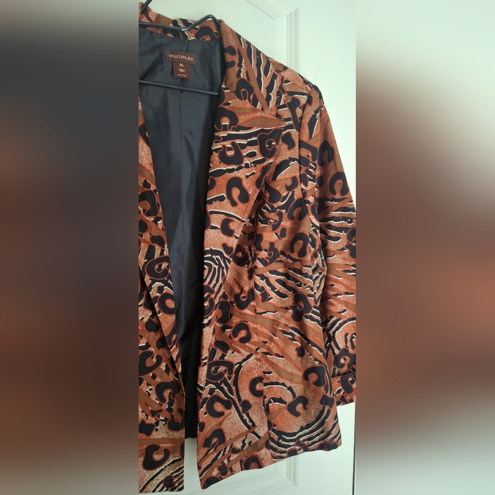 MULTIPLES RUST Animal Print JACKET BLAZER XL LINEN BLEND Formal Office Party S11 - Picture 4 of 12